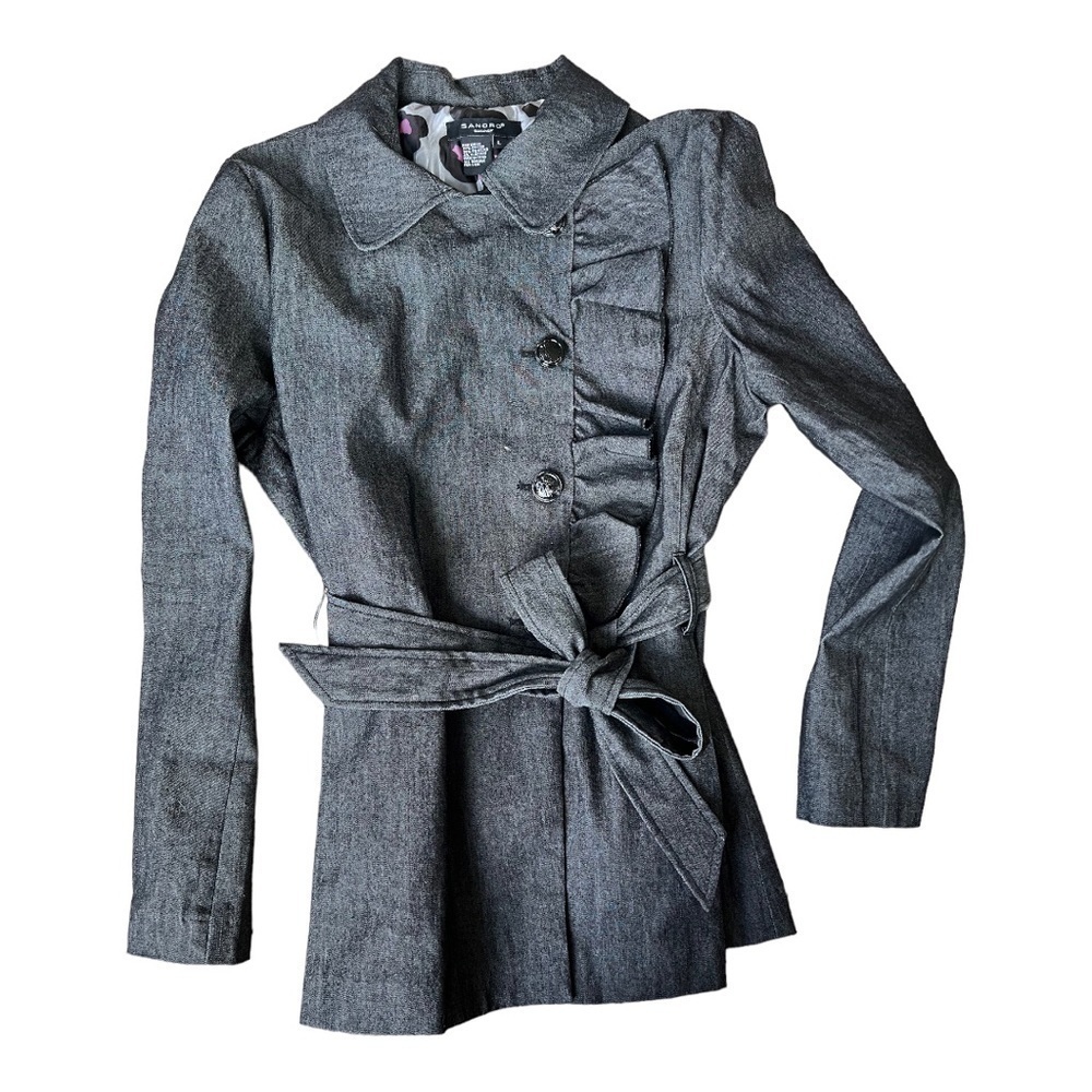 Sandro black ruffle belted jacket womens‎ L